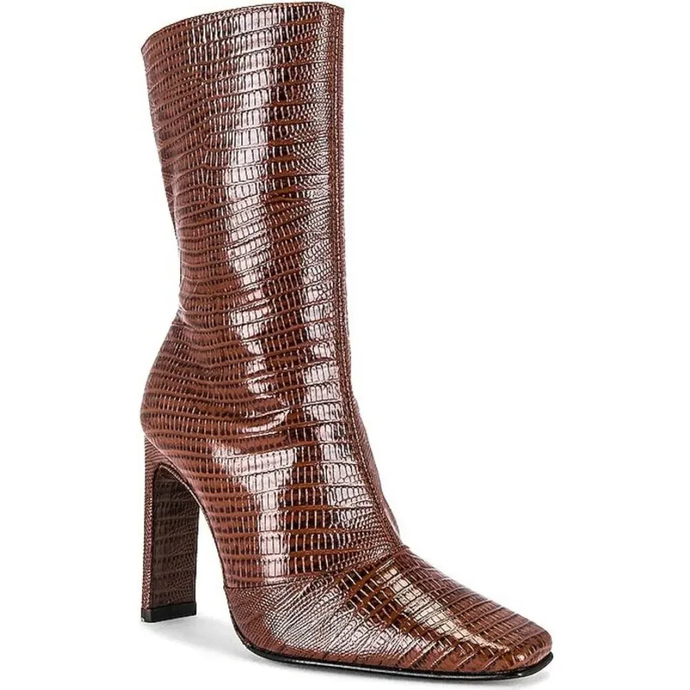 Toral Daisy Heeled Boots Square Toe Croc Leather Square Toe Classy Y2K Sz 38